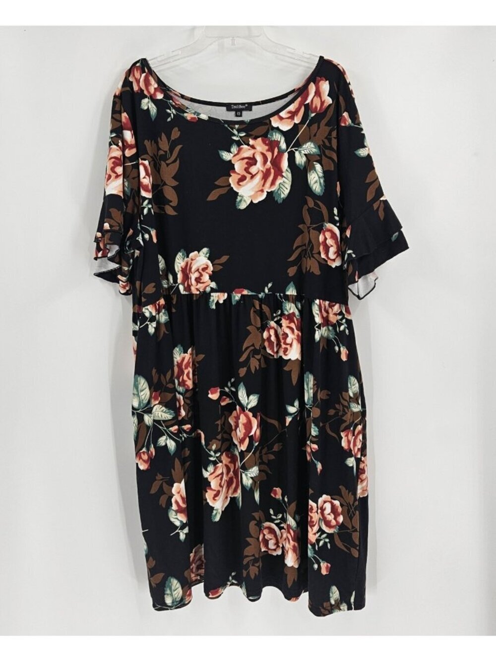 Womens Plus TRALILBEE Black FLORAL SWING DRESS size 4X with POCKETS SHIFT